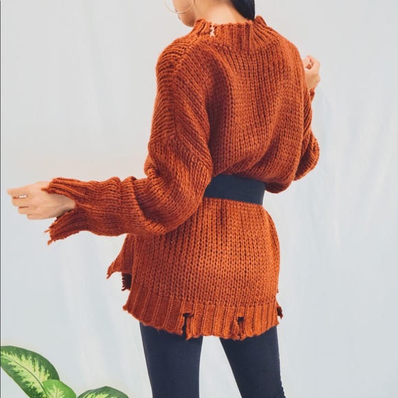 Hot & Delicious Sweaters - Distressed Knit Oversized Sweater.